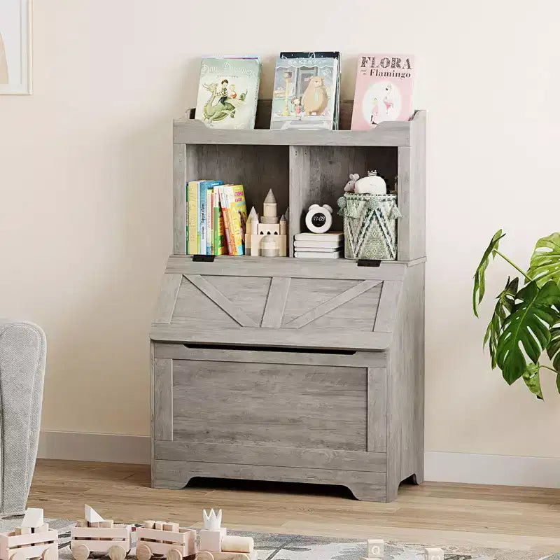 47.8H Wooden Kids Bookcase and Toy Storage Organizer with Flip-Top Lid,Boys/Girls Toy Storage Organizer