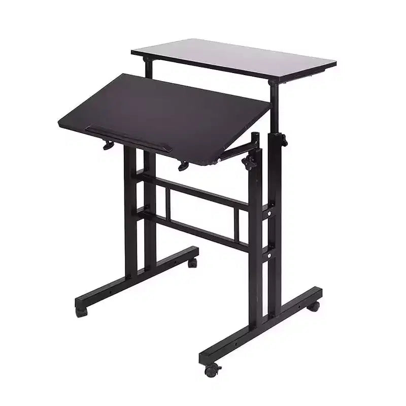Small Standing Desk Adjustable Height, Mobile Stand Up Desk with Tilting Tabletop & Lockable Wheels, Portable Rolling Laptop Desk for Home