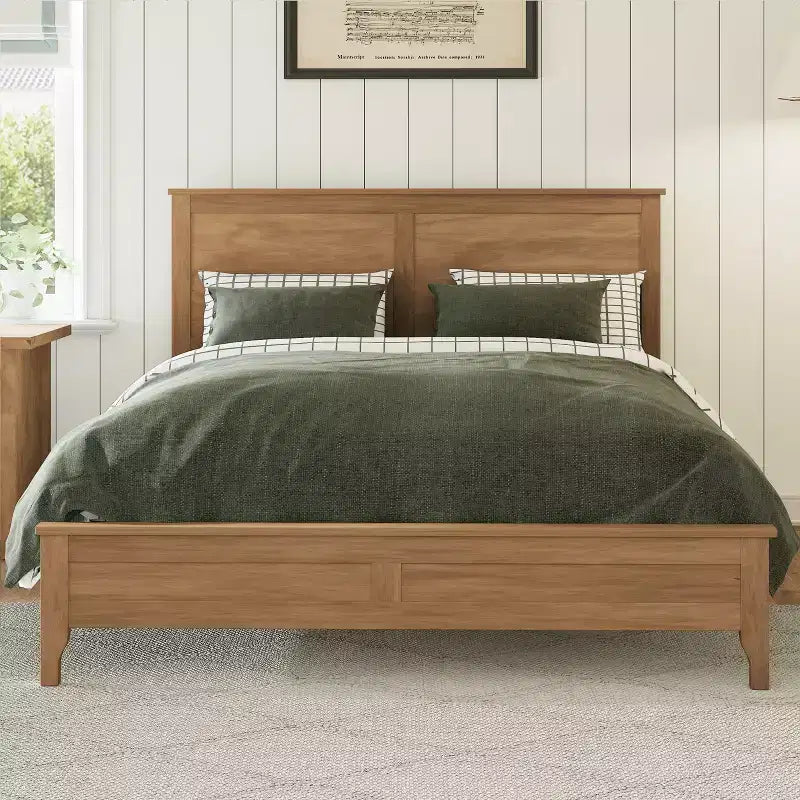 GDFStudio Micah Solid Wood King Size Platform Bed with Headboard and Sturdy Wooden Slats