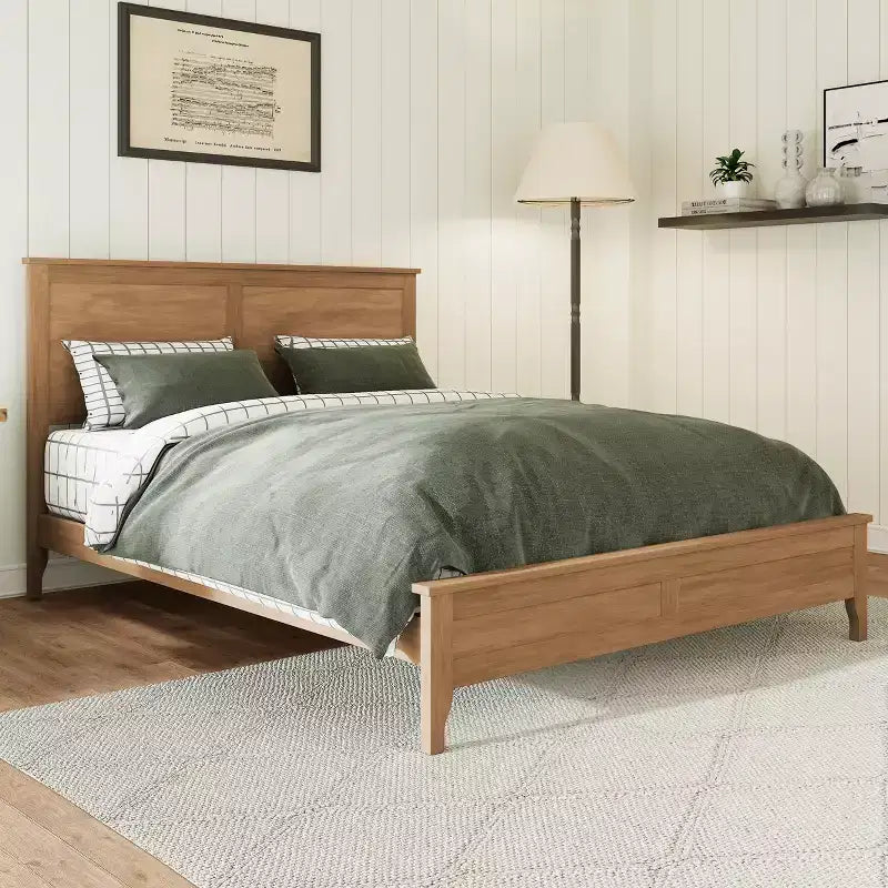 Lit plateforme king size en bois massif avec tête de lit