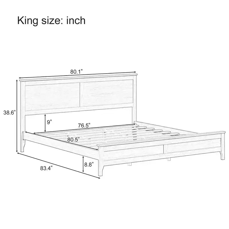 Lit plateforme king size en bois massif avec tête de lit