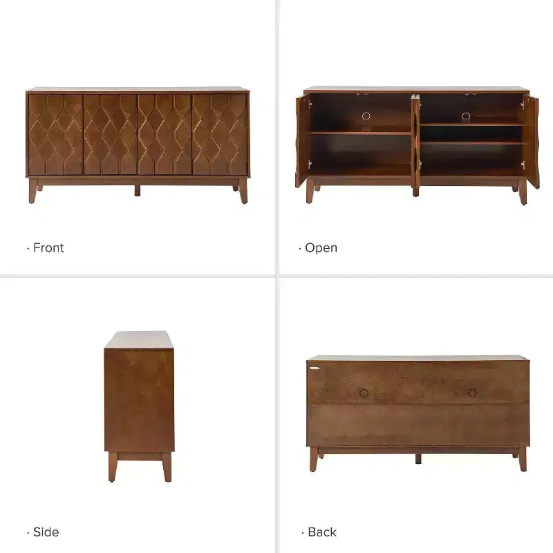 Bahut large et moderne Rosalind 60 avec façades de portes à relief géométrique | KARAT HOME-WALNUT