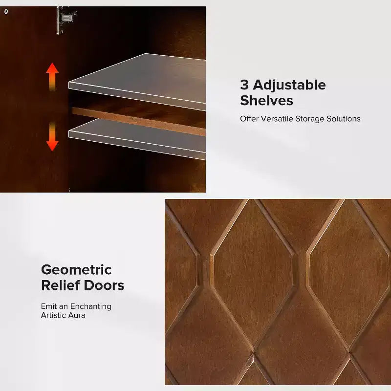 Rosalind 60 Credenza larga moderna con frontali delle ante a rilievo geometrico | KARAT HOME-WALNUT
