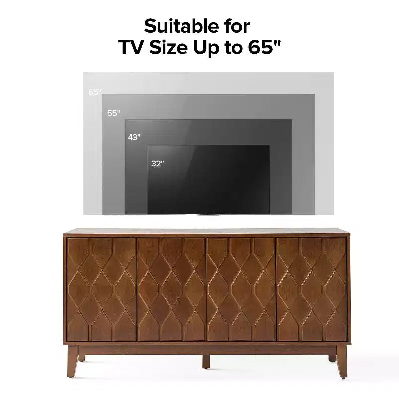 Bahut large et moderne Rosalind 60 avec façades de portes à relief géométrique | KARAT HOME-WALNUT