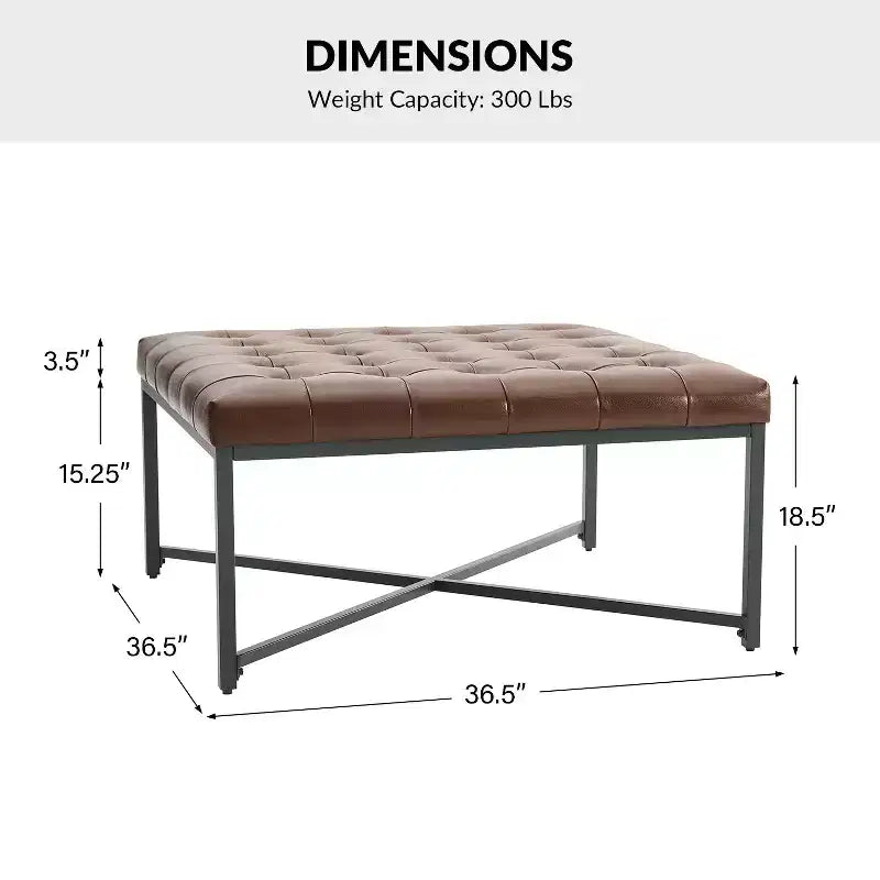 Panca in vera pelle con base in metallo a X