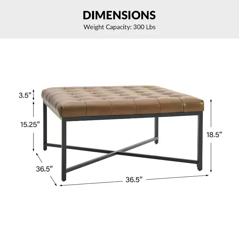 Panca in vera pelle con base in metallo a X