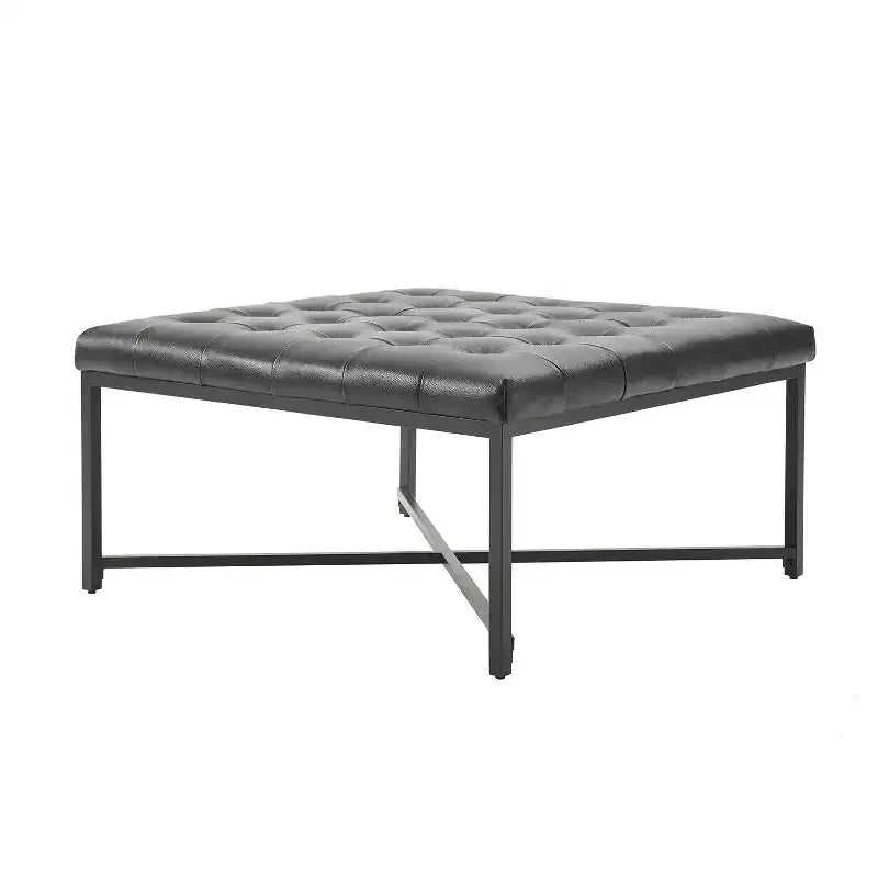 Genaro Modern Genuine Leather Bench with X-Shaped Metal Base|HULALA HOME