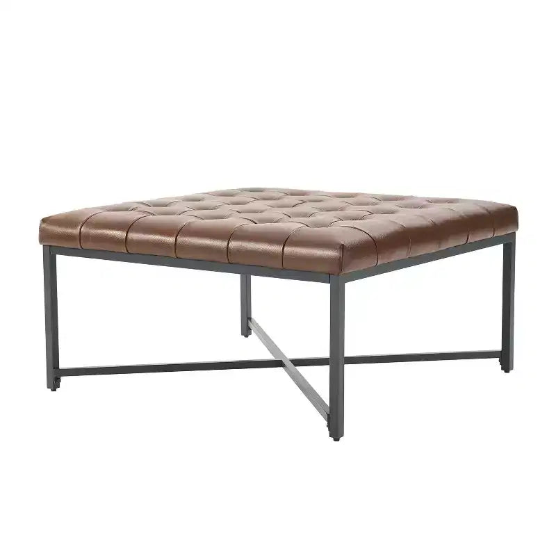Panca in vera pelle con base in metallo a X