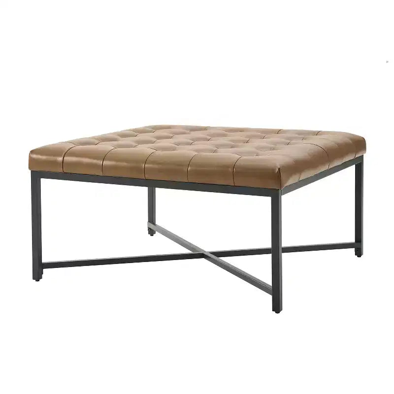 Panca in vera pelle con base in metallo a X