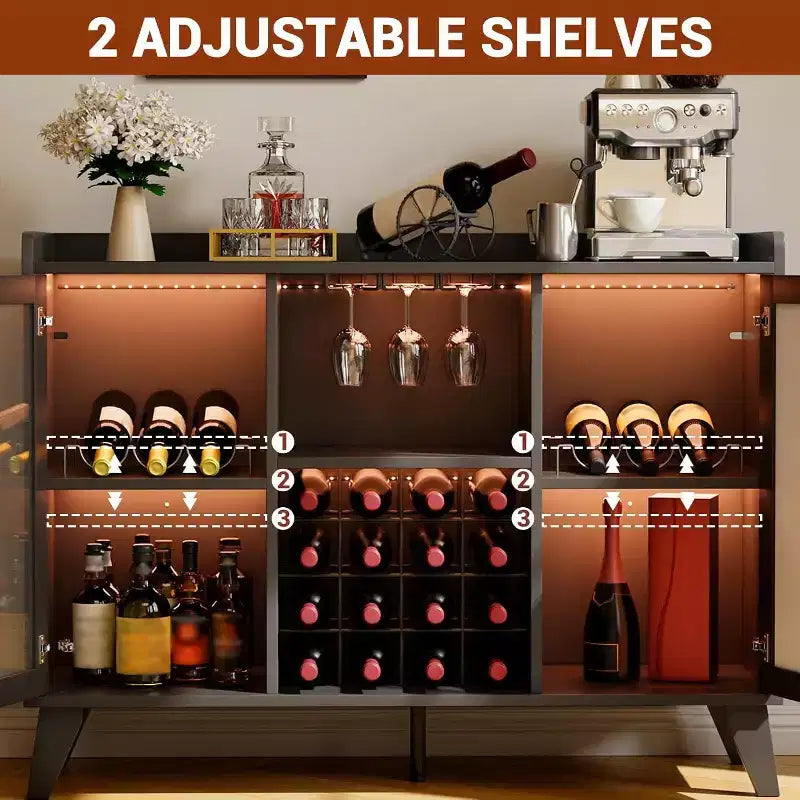 Mobile Bar con Luci LED – Credenza/Buffet da 120 cm con Ripiani