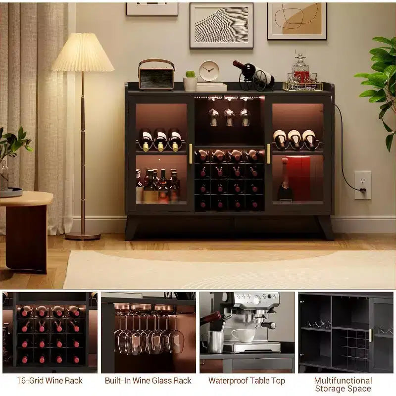 Mobile Bar con Luci LED – Credenza/Buffet da 120 cm con Ripiani