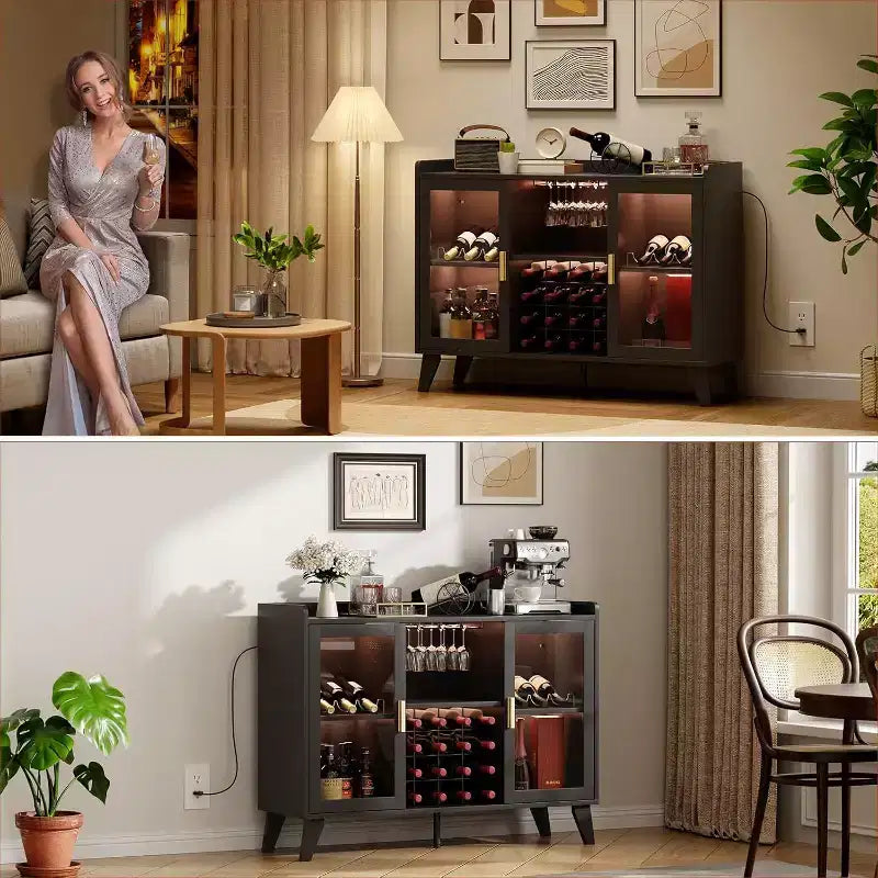 Mobile Bar con Luci LED – Credenza/Buffet da 120 cm con Ripiani