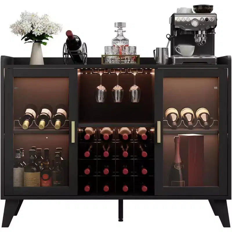 Mobile Bar con Luci LED – Credenza/Buffet da 120 cm con Ripiani