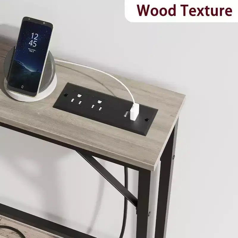 Tavolo Console da 39 Pollici con Prese di Corrente e Porte USB Integrate