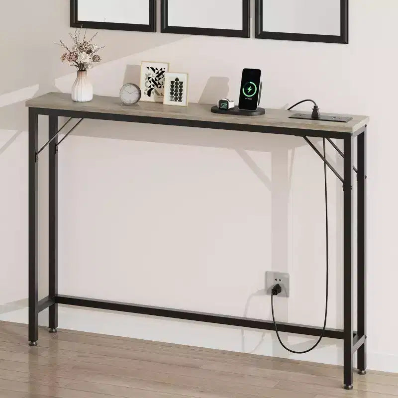 Tavolo Console da 39 Pollici con Prese di Corrente e Porte USB Integrate