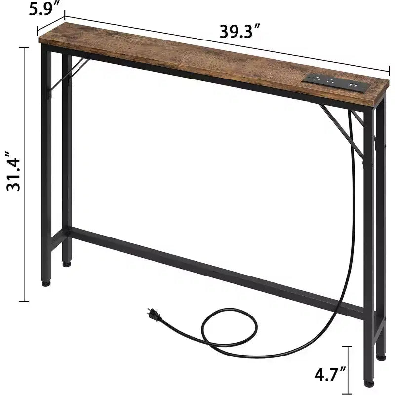 Tavolo Console da 39 Pollici con Prese di Corrente e Porte USB Integrate