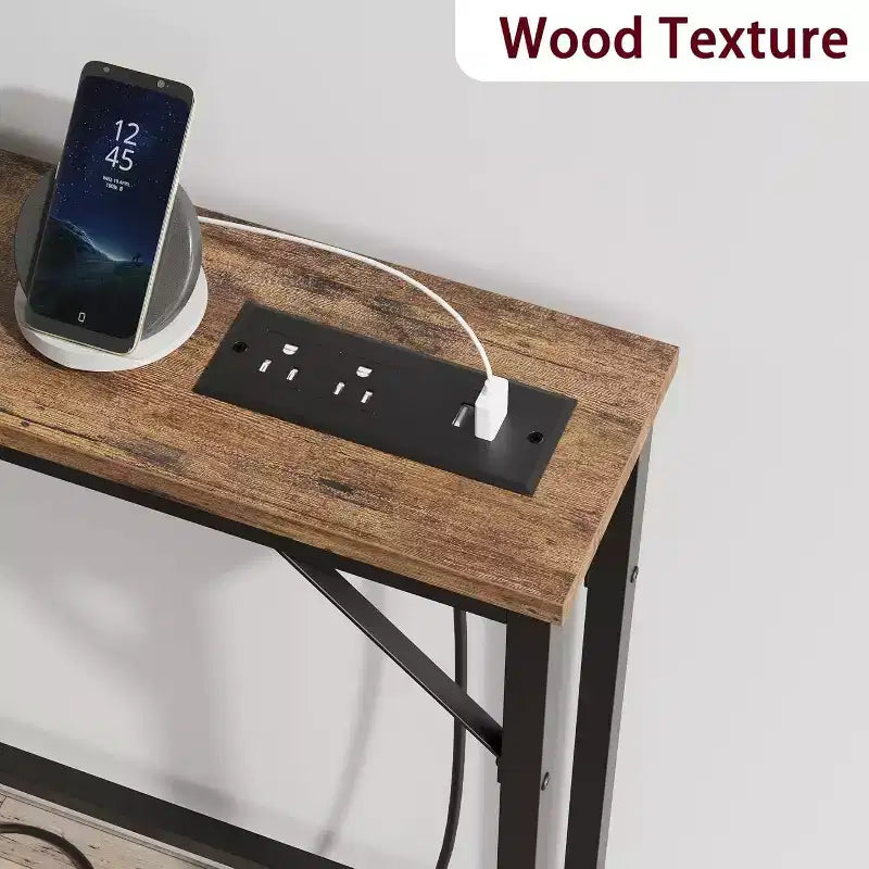 Tavolo Console da 39 Pollici con Prese di Corrente e Porte USB Integrate
