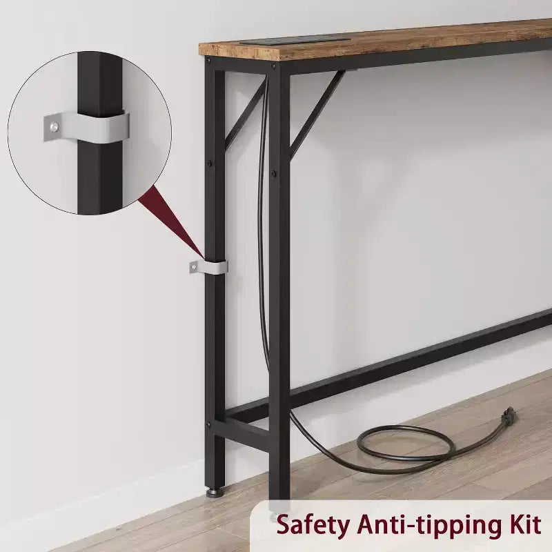 Tavolo Console da 39 Pollici con Prese di Corrente e Porte USB Integrate
