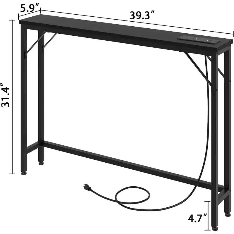 Table console de 39 pouces avec prises de courant et ports USB intégrés