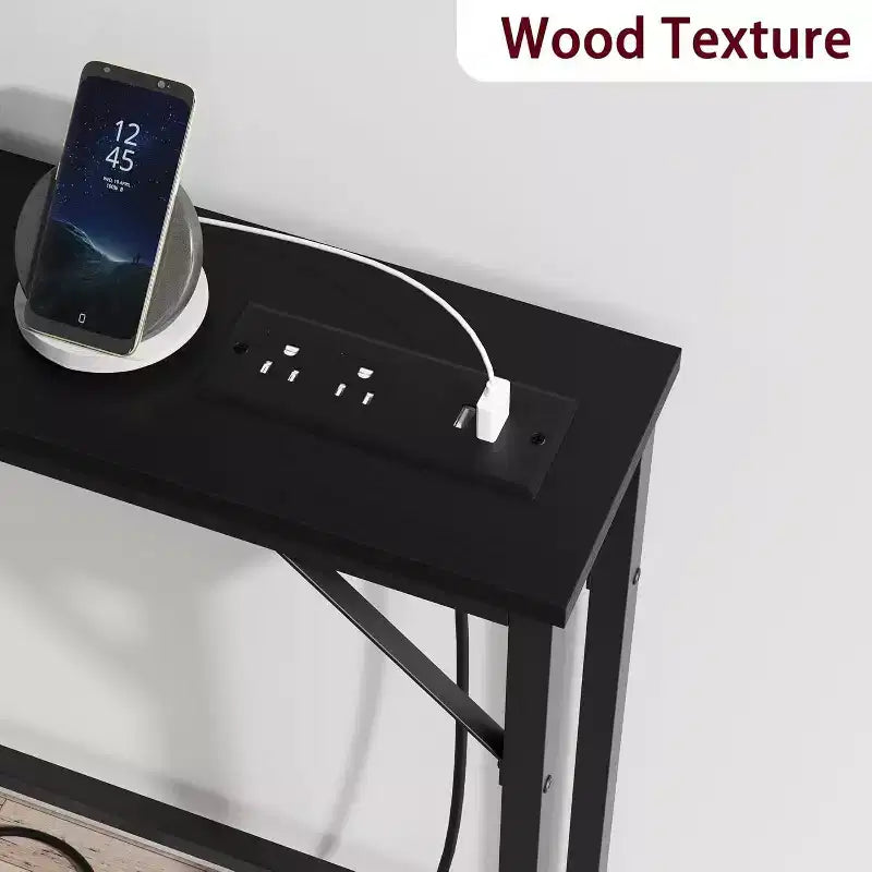 Tavolo Console da 39 Pollici con Prese di Corrente e Porte USB Integrate
