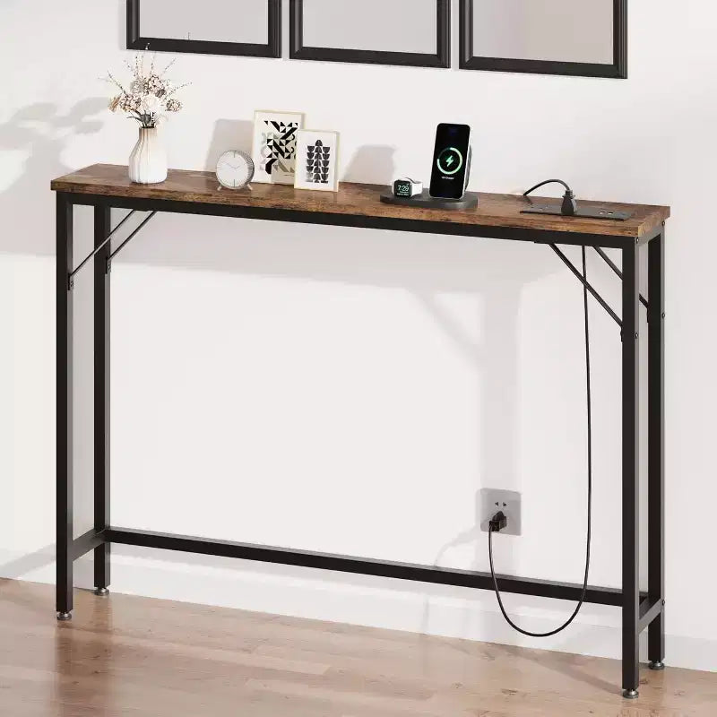 Table console de 39 pouces avec prises de courant et ports USB intégrés