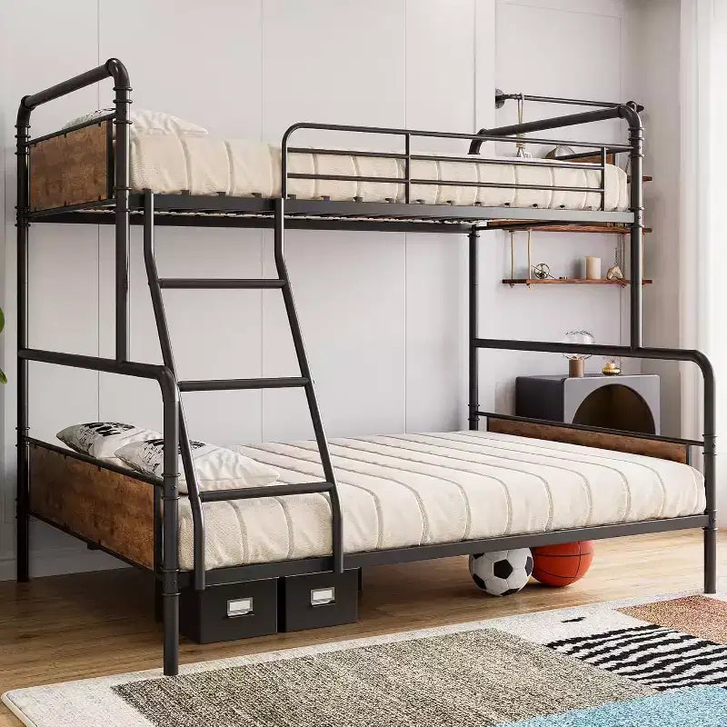 COZONY Twin Over Full Bunk Bed, Heavy Duty Metal Frame with Ladder and Guardrail, Space-Saving Industrial Bunk Bed