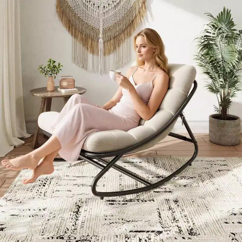 Fauteuil à bascule Papasan d'extérieur avec coussin