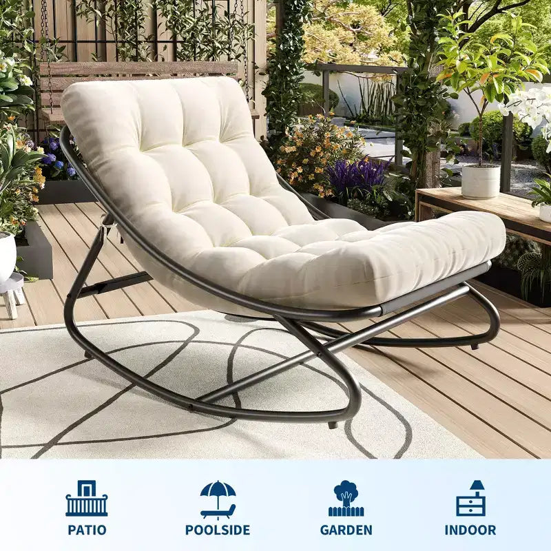 Fauteuil à bascule Papasan d'extérieur avec coussin
