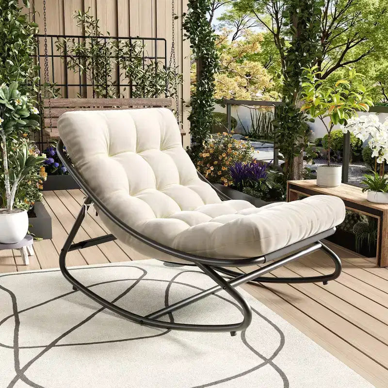 Fauteuil à bascule Papasan d'extérieur avec coussin