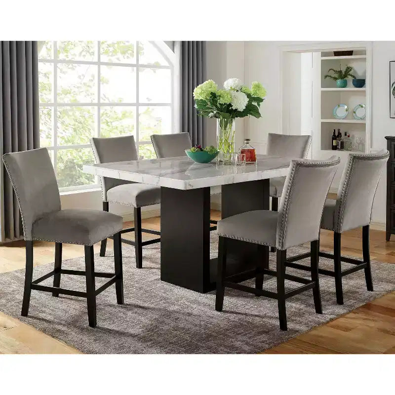 Tavolo da pranzo alto con piano in marmo da 70" – Bianco e nero