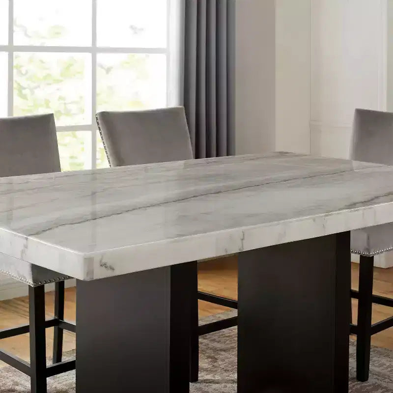 Tavolo da pranzo alto con piano in marmo da 70" – Bianco e nero
