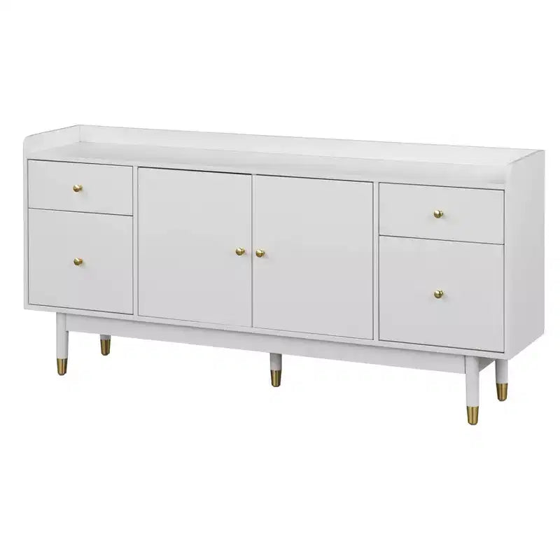 Lifestorey Thalia Mid Century Modern Buffet White: Storage, Gold Accents, 4 Drawers, Adjustable Shelf