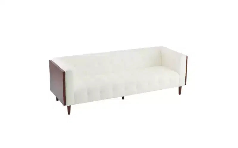 Canapé 3 places – Tissu bouclette beige avec capitonnage
