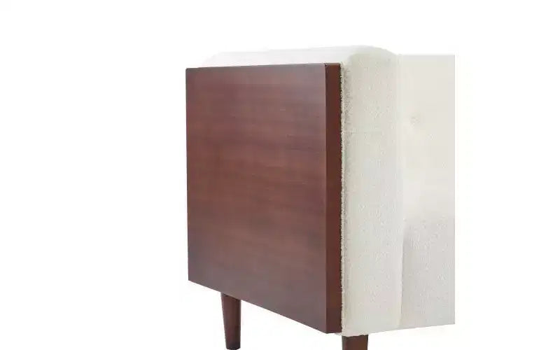 Divano a 3 Posti – Tessuto Bouclé Beige con Dettaglio Trapuntato