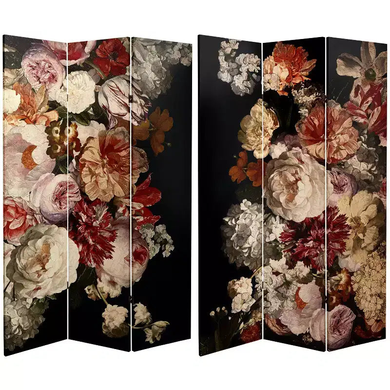 Oriental Furniture 71" Double Sided Vintage Flowers Canvas Room Divider: High Resolution Botanical Print, Wood Frame, No Assembly Required