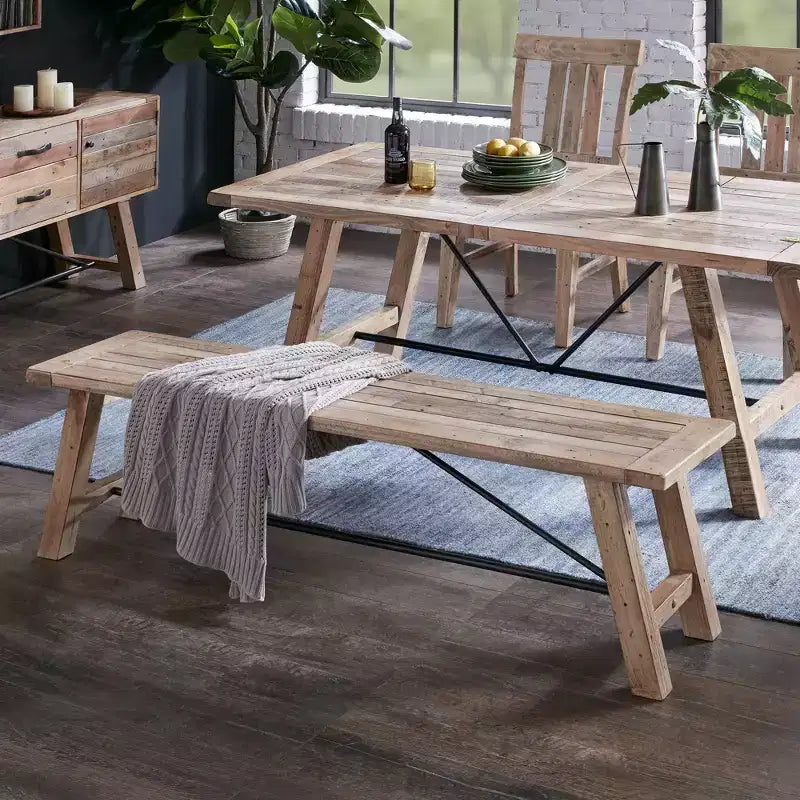 Banc de salle à manger en pin massif avec structure en métal – 2 places, capacité de 180 kg