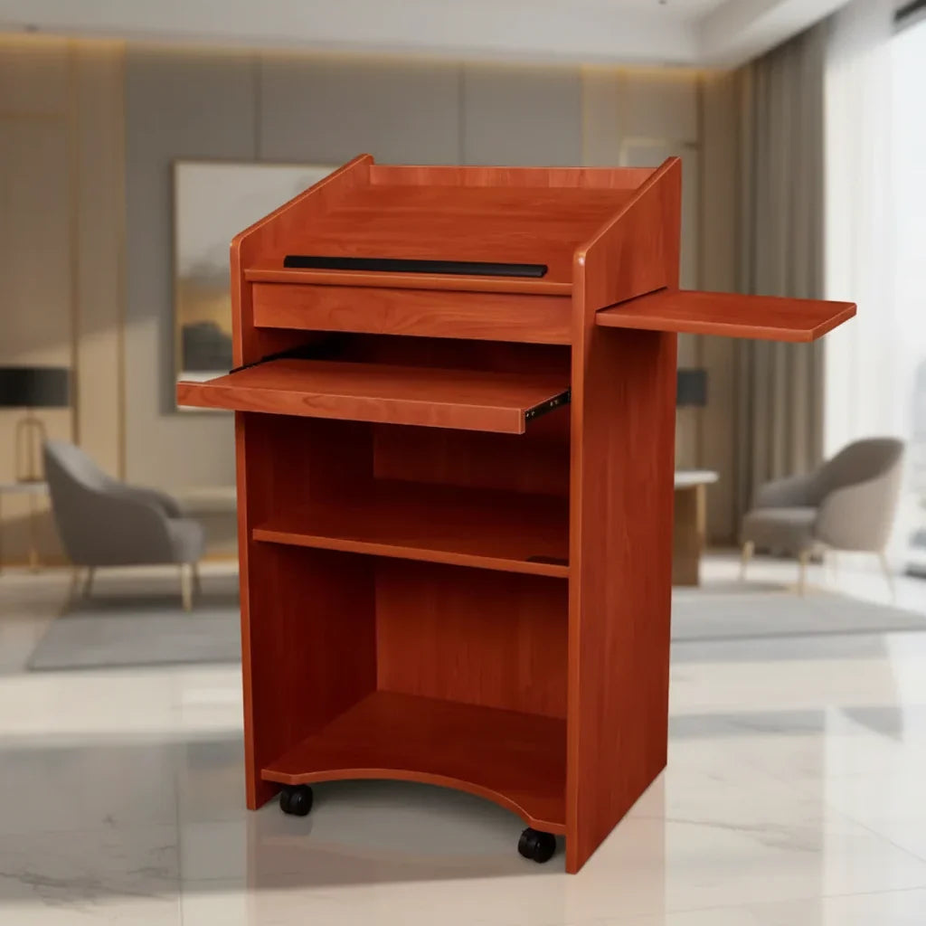 Aristocrat Lectern Red - Hampden Furnishings: Mid-Century Modern Style, Wood Composite, Slide-Out Shelf