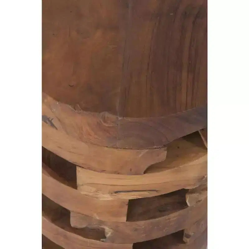 Tavolino d'appoggio rotondo in legno di teak – Realizzato a mano, nessun assemblaggio richiesto