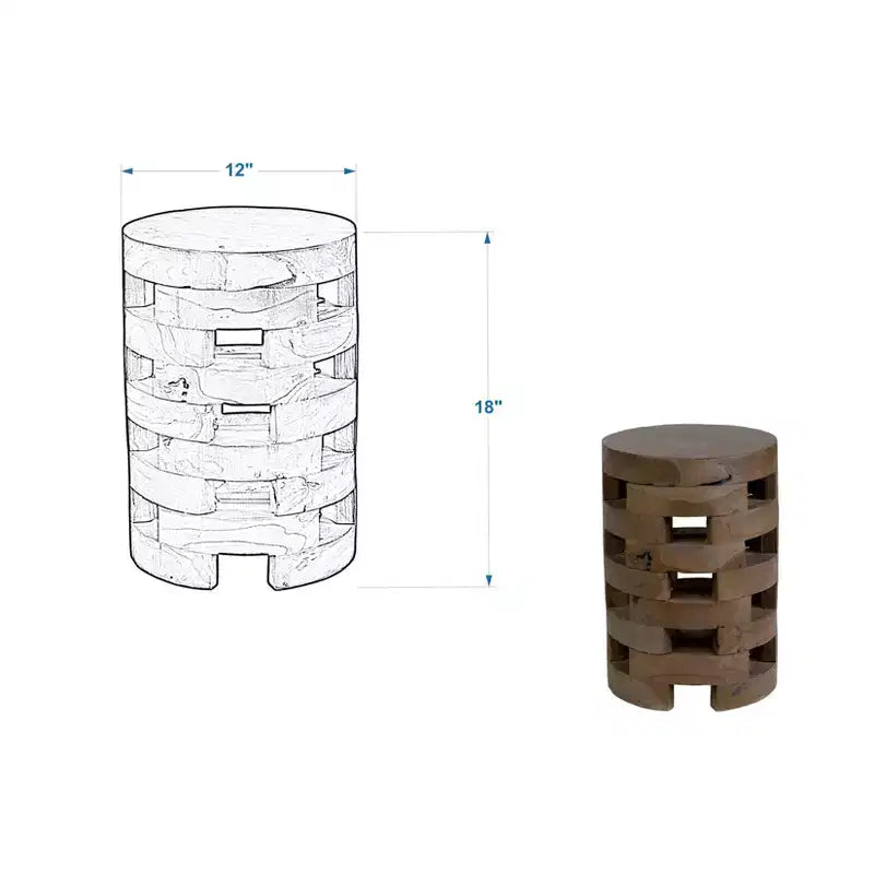 Tavolino d'appoggio rotondo in legno di teak – Realizzato a mano, nessun assemblaggio richiesto