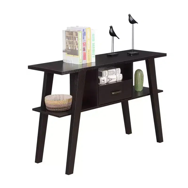 Tavolo Consolle con Cassetto e Ripiani – Marrone, 120 cm L