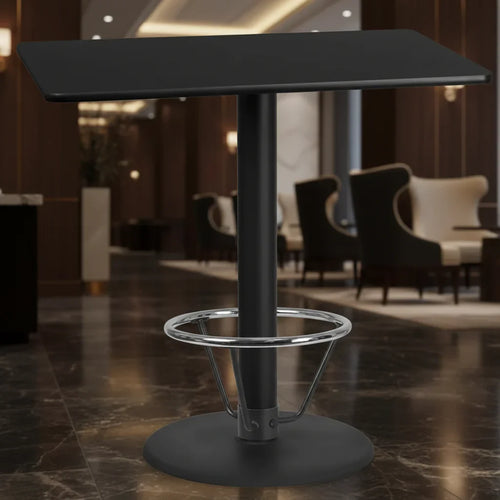 Flash Furniture 30'' x 48'' Rectangular Laminate Table Top with 24'' Round Bar Height Table Base and Foot Ring