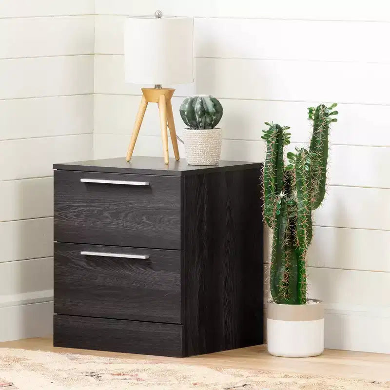 Comodino a 2 cassetti con guide metalliche