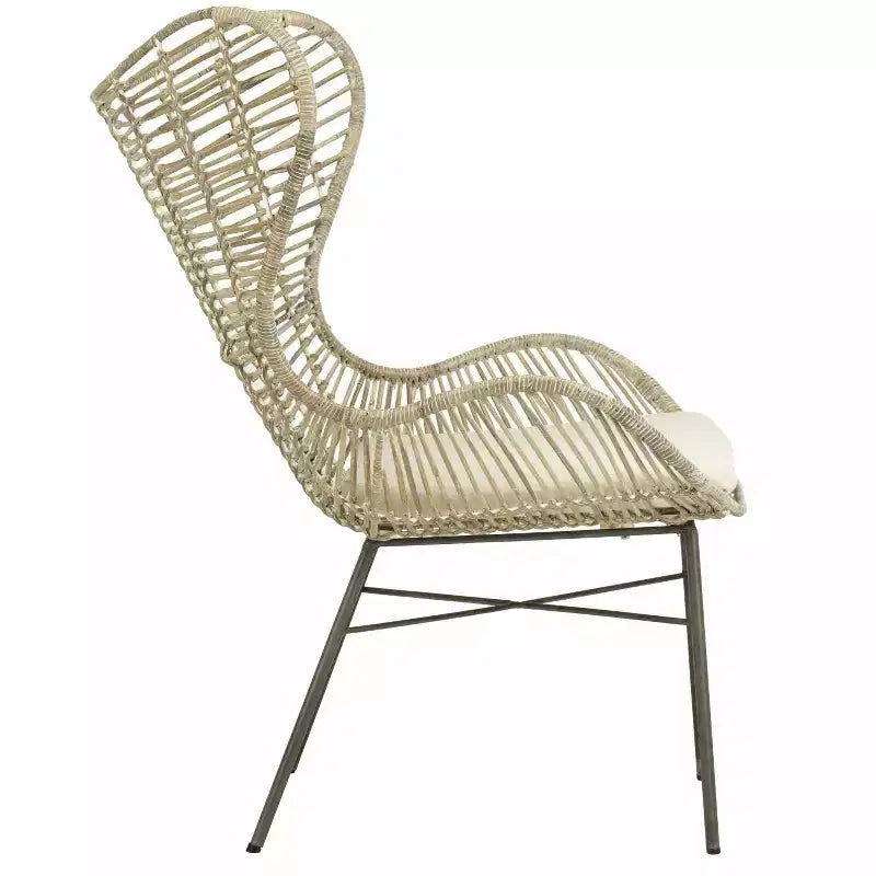 Poltrona Accent in Rattan con Schienale Alto – Lavaggio Bianco e Grigio