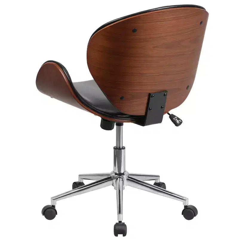 Sedia da Ufficio da Conferenza a Schienale Medio in Legno con Sedile in LeatherSoft