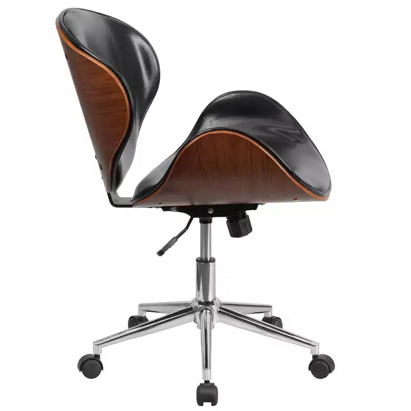 Sedia da Ufficio da Conferenza a Schienale Medio in Legno con Sedile in LeatherSoft