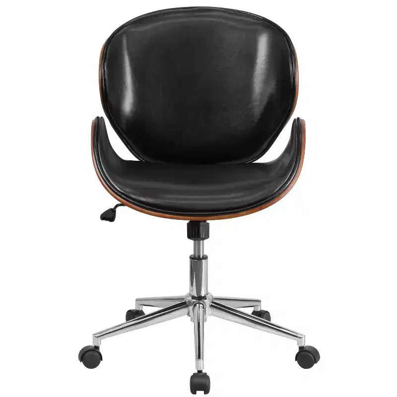 Sedia da Ufficio da Conferenza a Schienale Medio in Legno con Sedile in LeatherSoft