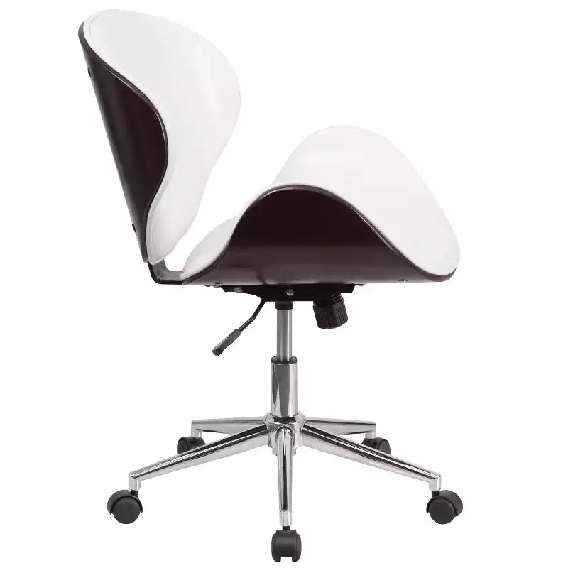 Sedia da Ufficio da Conferenza a Schienale Medio in Legno con Sedile in LeatherSoft