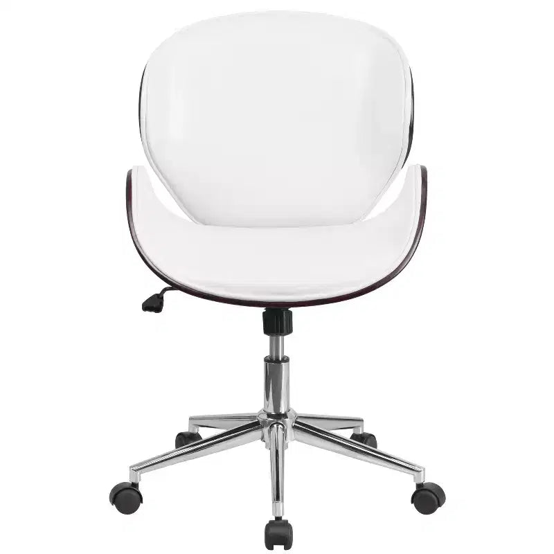 Sedia da Ufficio da Conferenza a Schienale Medio in Legno con Sedile in LeatherSoft