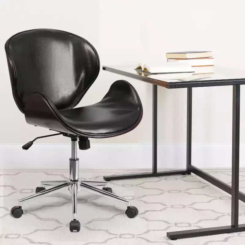 Sedia da Ufficio da Conferenza a Schienale Medio in Legno con Sedile in LeatherSoft