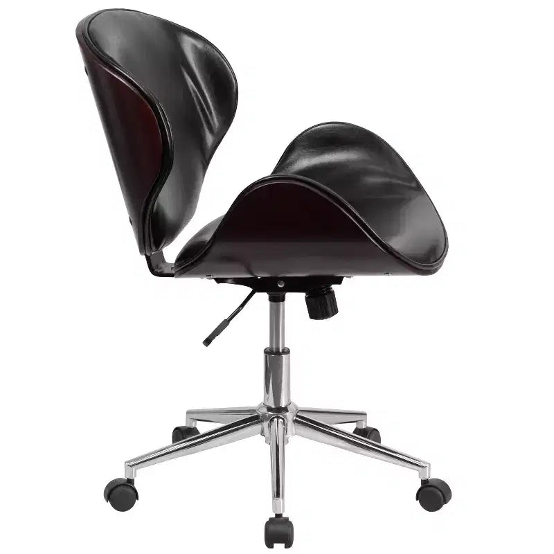 Sedia da Ufficio da Conferenza a Schienale Medio in Legno con Sedile in LeatherSoft